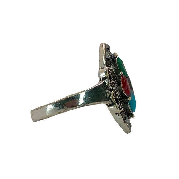 Silver and Multicolor Rhinestone Statement Ring - Size 10 - Picture 5 of 7